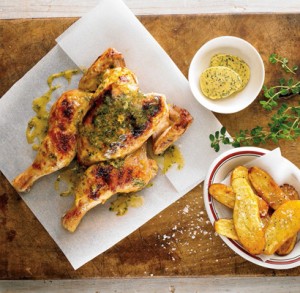 Grilled Poussinwith Wasabi with Mustard Butter