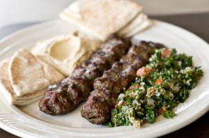 Middle Eastern Lamb kofta with hummus